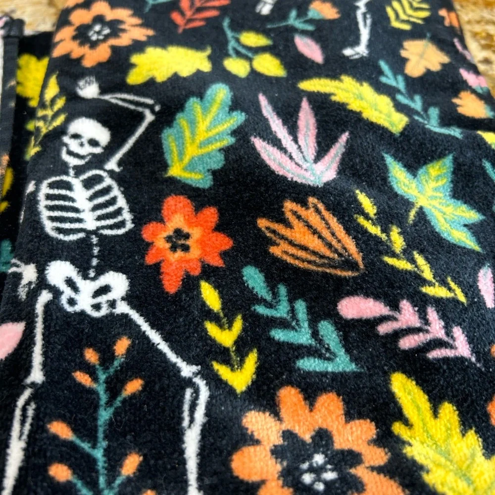 PLUSH Floral Skeleton hand towel set. Washed never used. No stains.